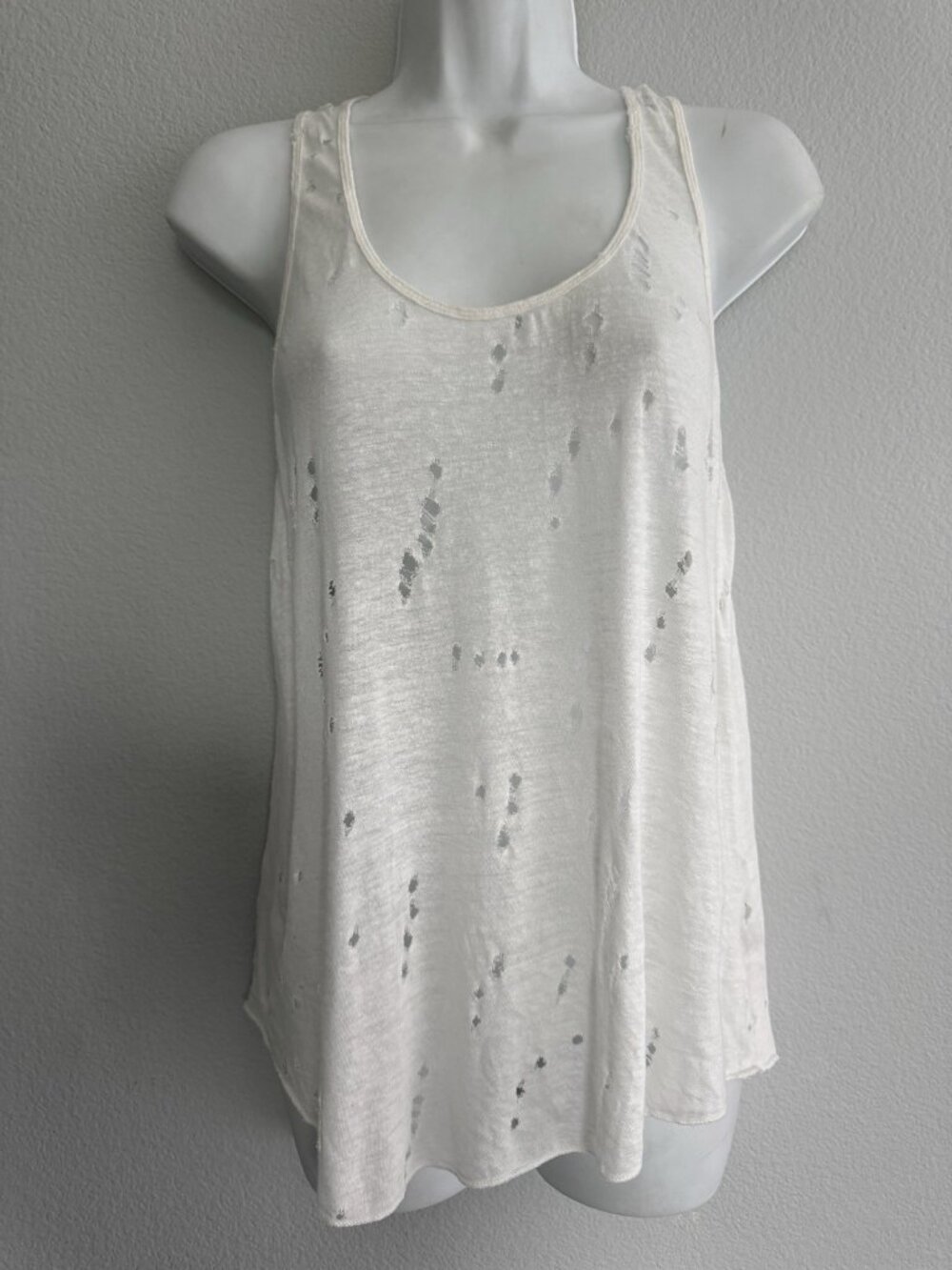 Oliviaceous White Distressed Linen Rayon Tank Top Sleeveless Raw Hem Size S